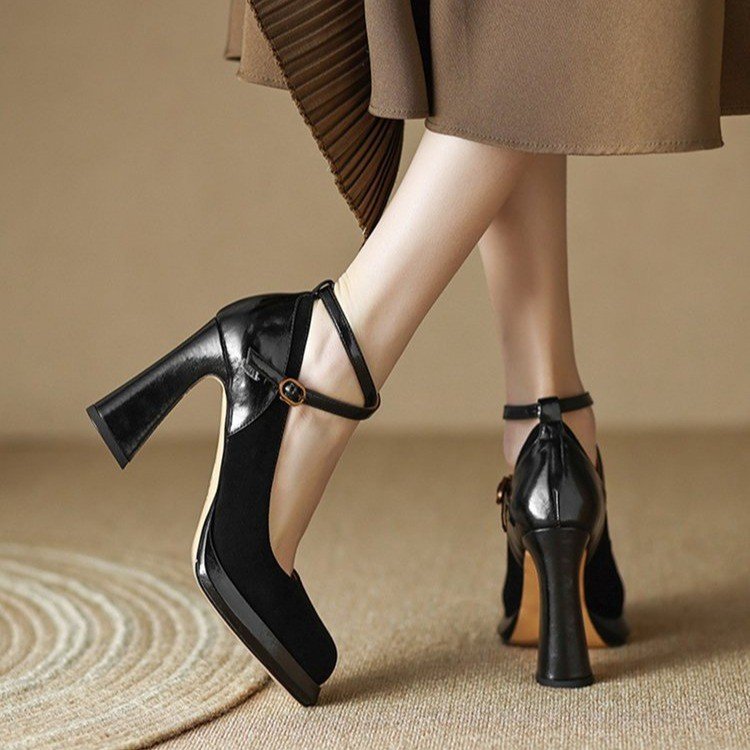 Damen elegante Mary Jane Pumps mit luxuriösem Blockabsatz W&W Mode