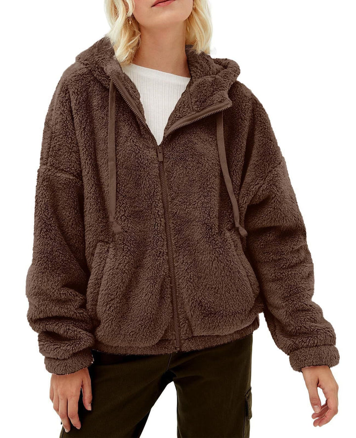 Damen Fleecejacke mit kuscheligem Innenfutter und praktischem Kapuzen-Design W&W Mode