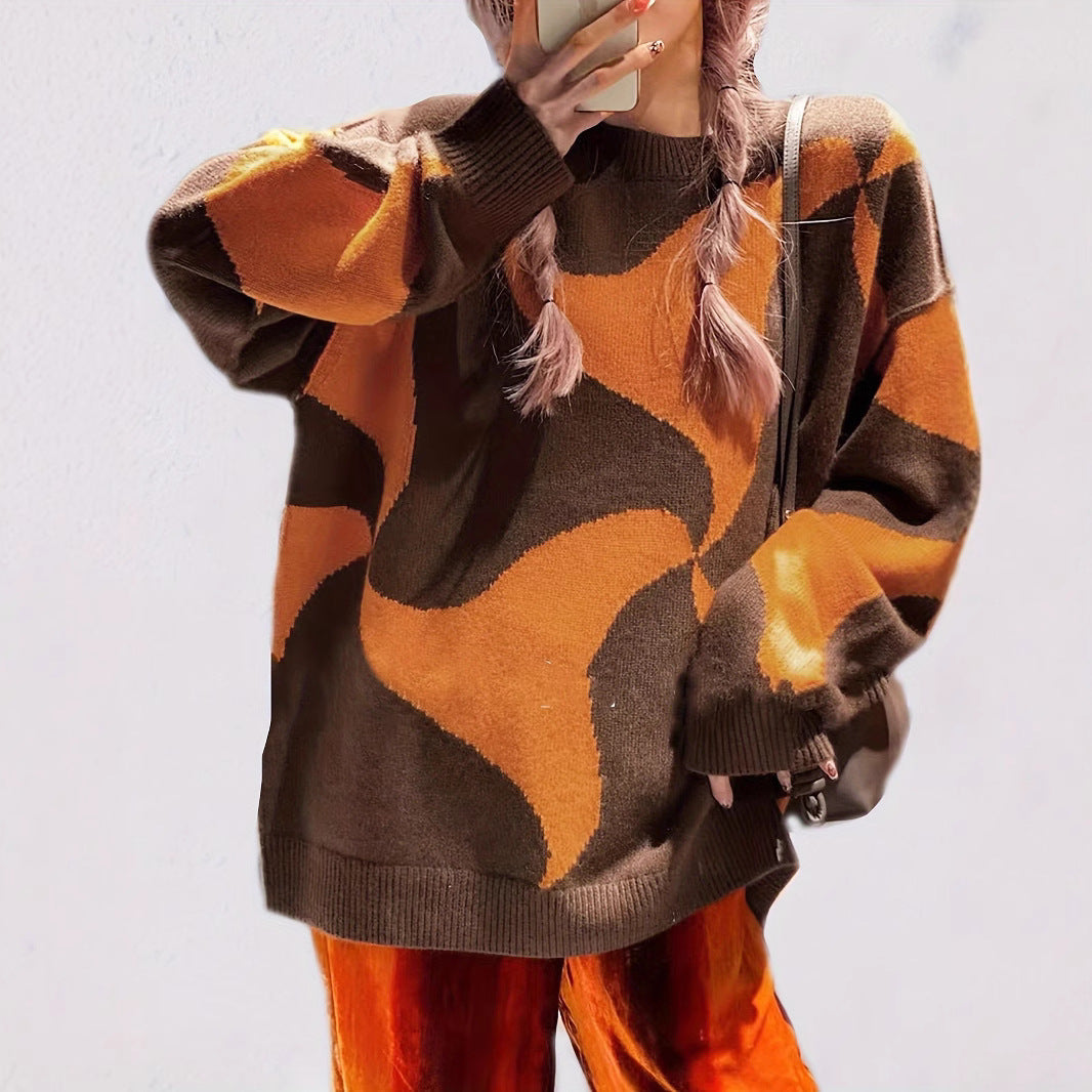 Damen Übergroßer Pullover mit einzigartigem Muster W&W Mode