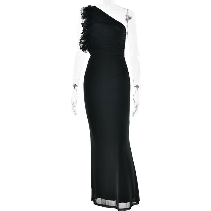 Damen Figurschmeichelndes Midi-Kleid mit asymmetrischem Ausschnitt und Rüschendetails W&W Mode