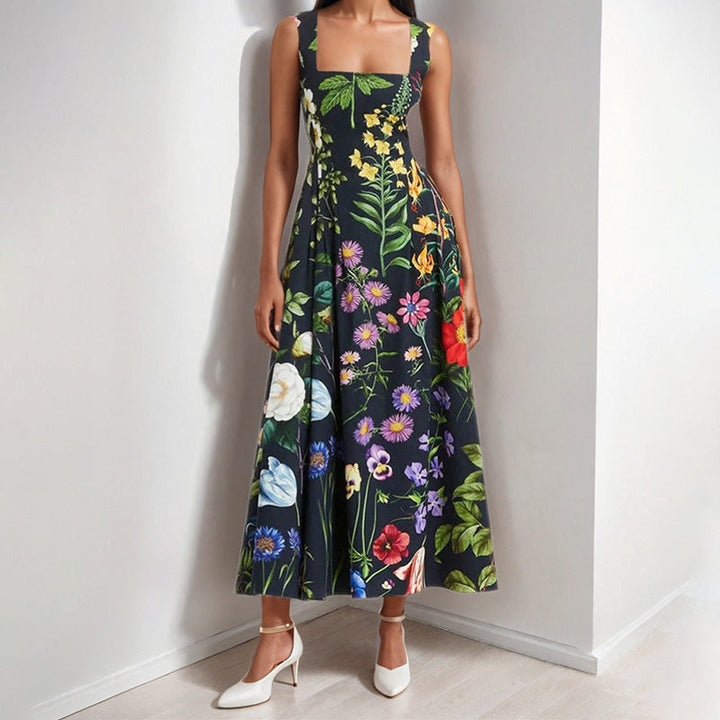 Damen Maxikleid mit quadratischem Ausschnitt und lebhaftem Floraldesign W&W Mode