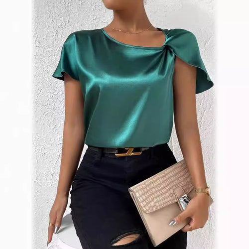 W&W Mode | Satin Twist einfarbiger lockerer vielseitiger Top
