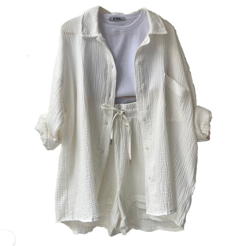 Damen lässiges Sommer-Outfit mit moderner Knopfleiste und elastischem Bund W&W Mode