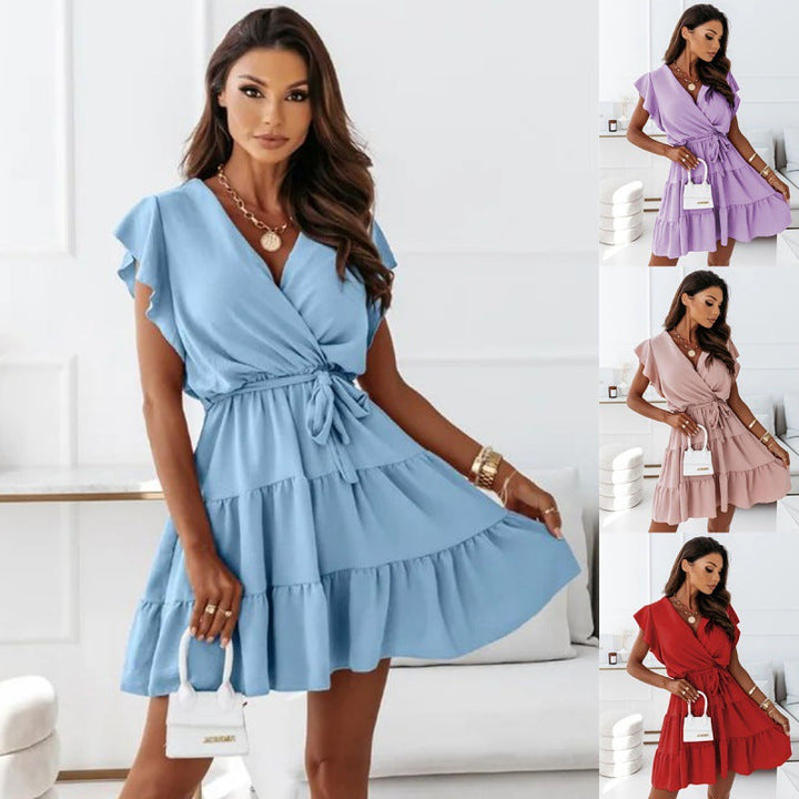 Damen Wickel-Mini-Kleid mit gestuftem Rüschensaum W&W Mode