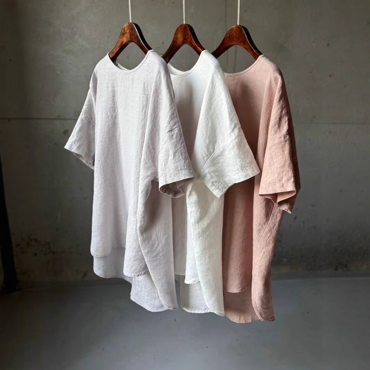 Damen Relaxed Fit Leinen T-Shirt W&W Mode