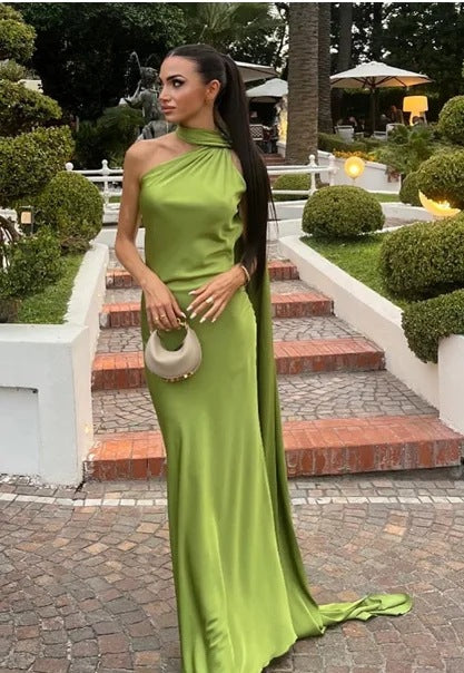 Damen elegantes Abendkleid mit einseitigem Cape und raffinierter Drapierung W&W Mode