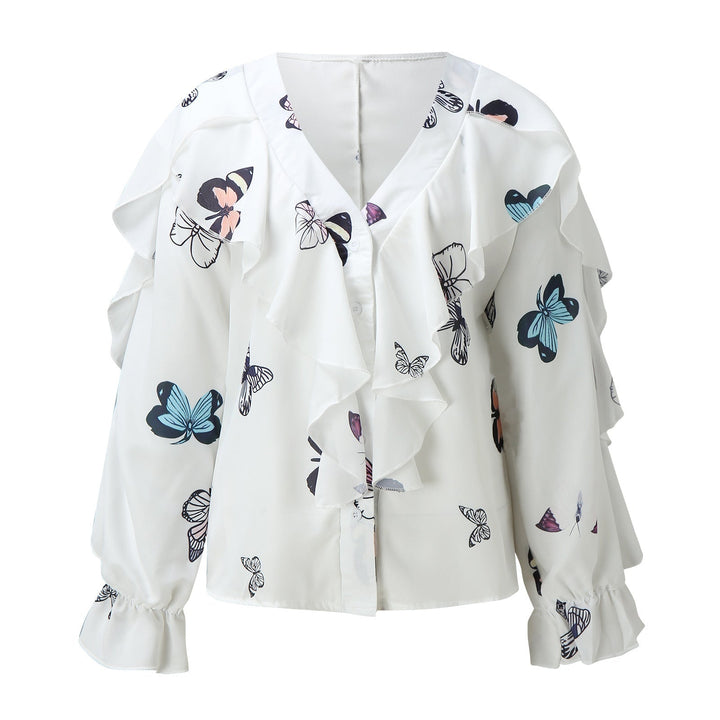 W&W Mode | Chiffon V-Ausschnitt Langarmshirt