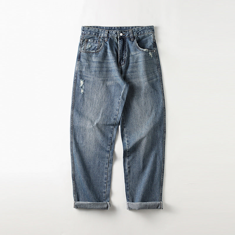 Herren Baggy Jeans im Vintage-Look mit distressed Effekten und hohem Bund W&W Mode
