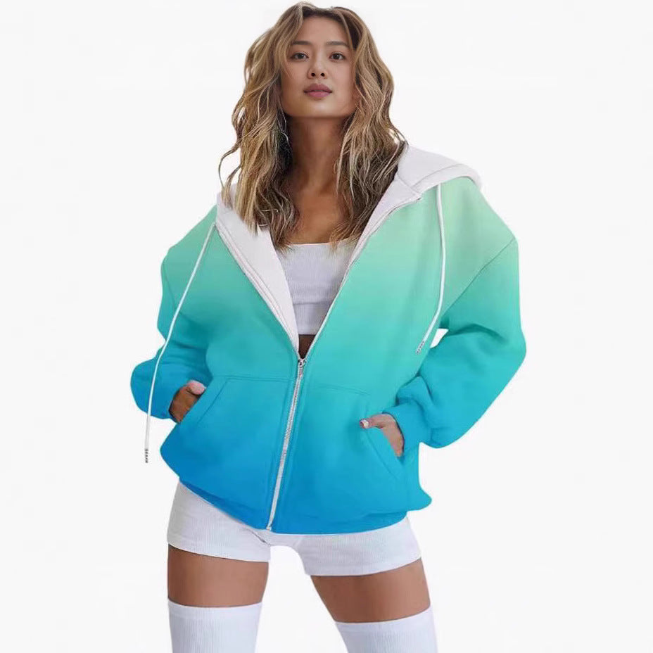 Damen oversized Kapuzenjacke mit Farbverlauf und praktischen Taschen W&W Mode