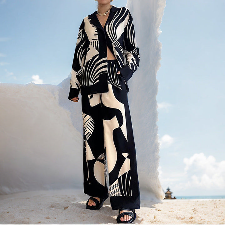 Damen Elegantes Lounge-Set mit artsy Motiv und weitem Schnitt W&W Mode