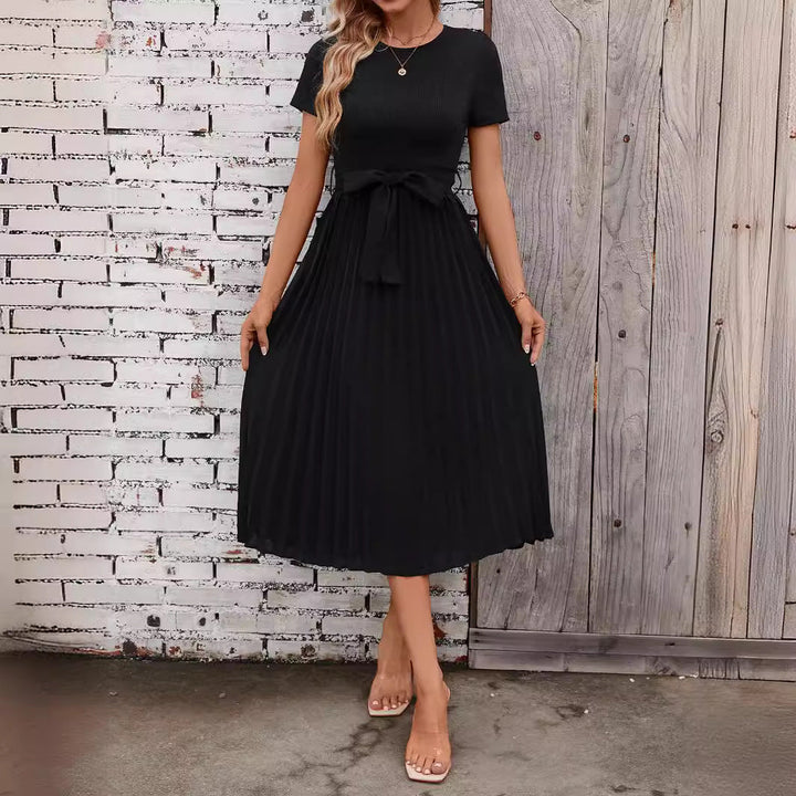 W&W Mode | Lässiges Fließendes Kurzarm-Gürtel-Midikleid