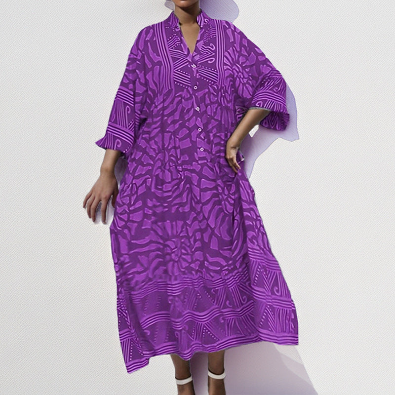 Damen Maxikleid mit modernem grafischem Design und elegantem V-Ausschnitt W&W Mode