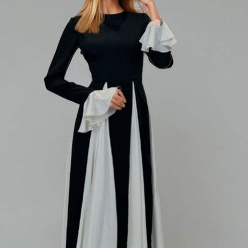 Damen Maxikleid mit eleganten Trompetenärmeln und raffiniertem Farbkontrast W&W Mode