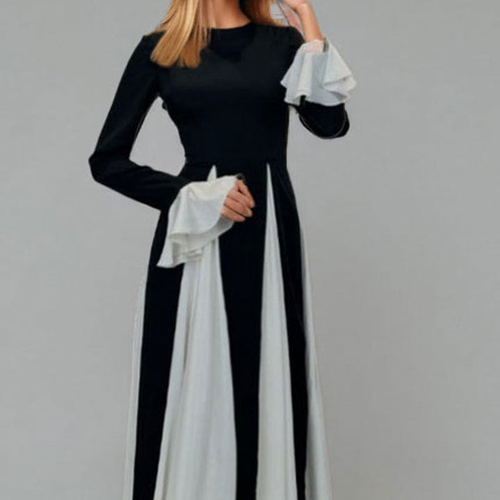 Damen Maxikleid mit eleganten Trompetenärmeln und raffiniertem Farbkontrast W&W Mode