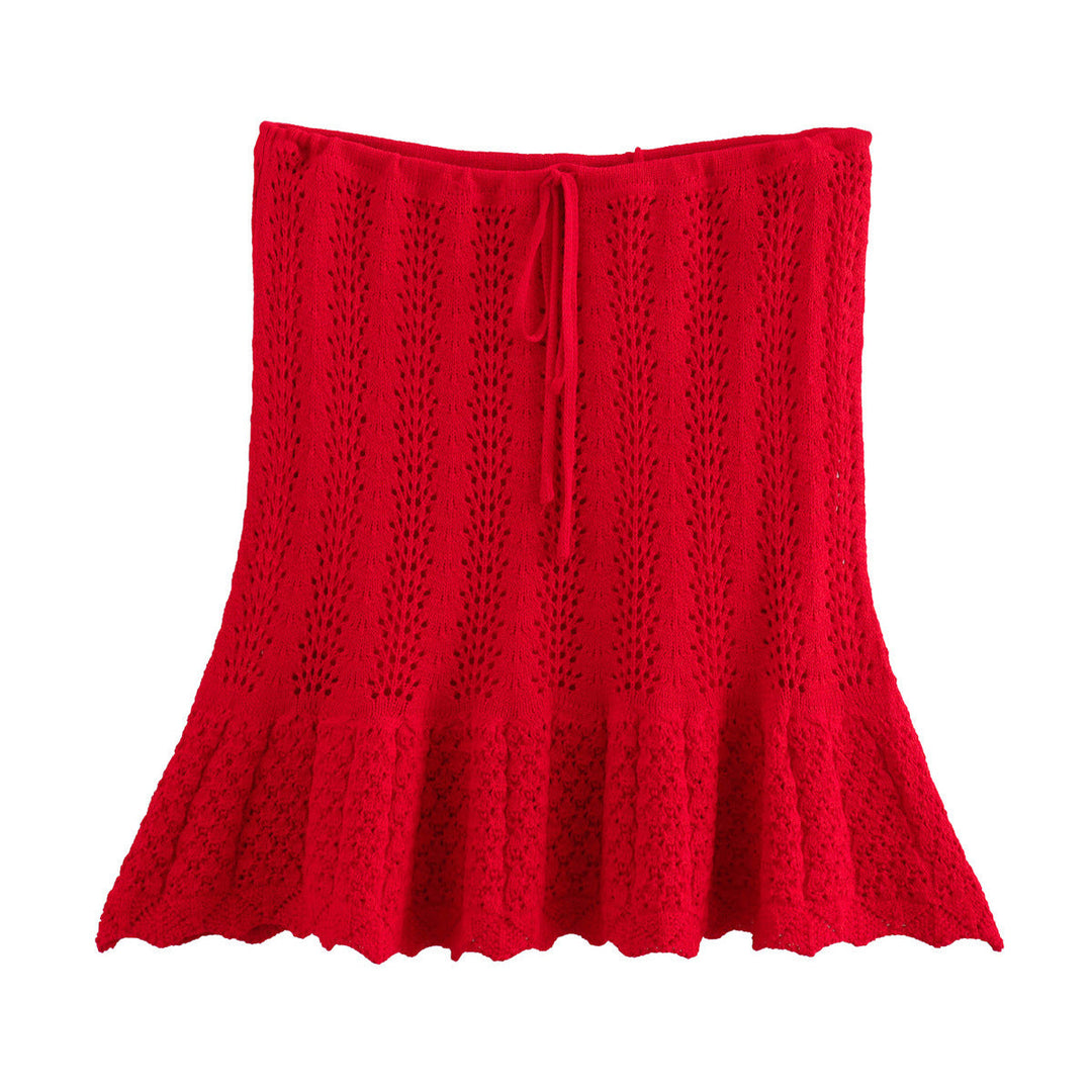 W&W Mode | Mode Lässig Strickweste Hohlschliff Top Strick Kurzer Rock Set