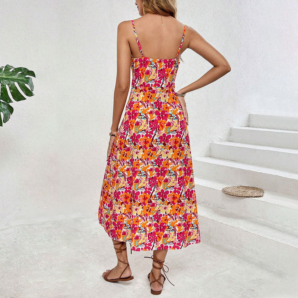 Damen Midikleid mit floralem Muster und hohem Seitenschlitz W&W Mode
