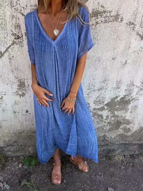 Damen lässiges Midikleid mit V-Ausschnitt und weit ausgestellten Ärmeln W&W Mode