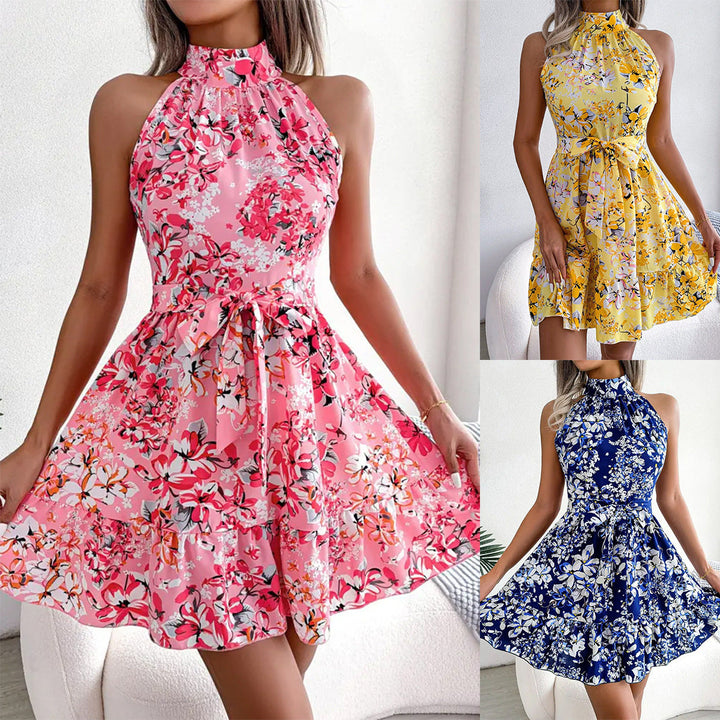 Damen Sommerliches Minikleid mit elegantem Halsausschnitt und floralen Details W&W Mode
