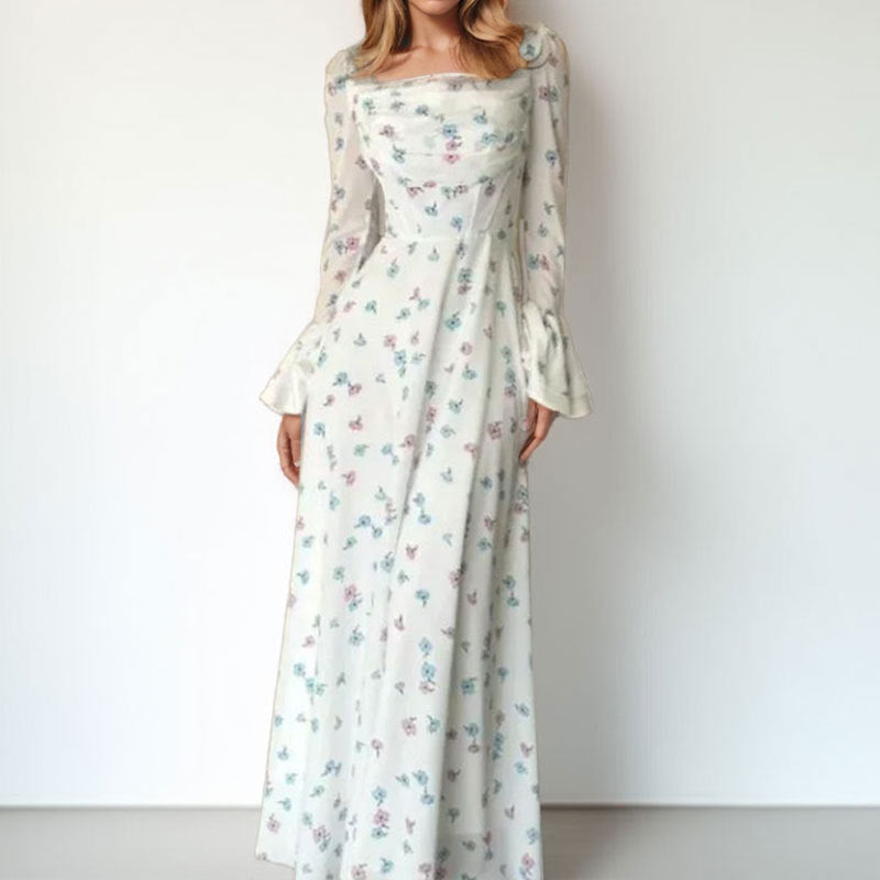 Damen Langärmliges Blumenmaxikleid W&W Mode