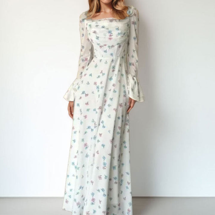 Damen Langärmliges Blumenmaxikleid W&W Mode