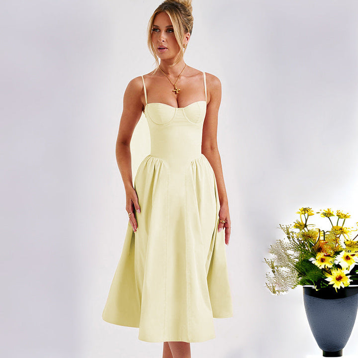 Damen Midi-Kleid mit eleganter Bustier-Oberfläche und schwingendem Rock W&W Mode