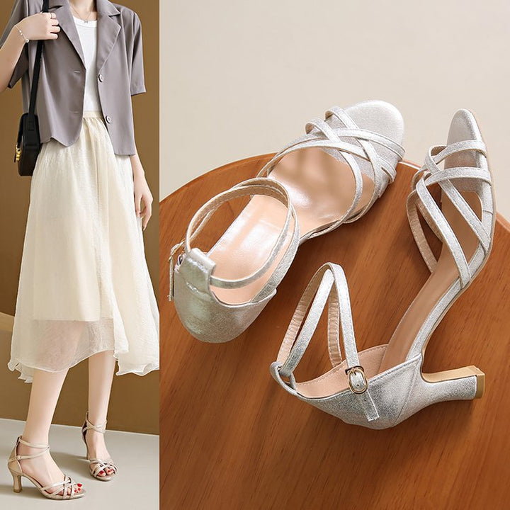 Damen Hochhackige Sandalen mit elegantem Kreuzband-Design und komfortablem Absatz W&W Mode
