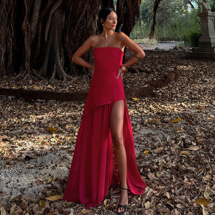 W&W Mode | Stil Temperament Schlank Tube Top Mesh Stich Swing Kleid