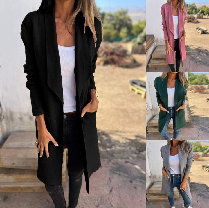Damen lässiger oversize Mantel mit offenem Kragen und praktischen Taschen W&W Mode