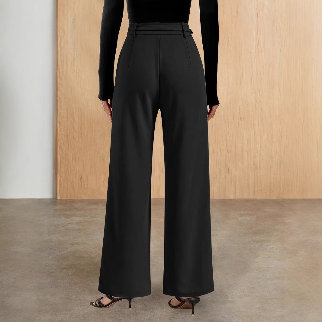 Damen elegante Boucle-Hosen mit weit geschnittenem Bein und dekorativem Reißverschluss W&W Mode