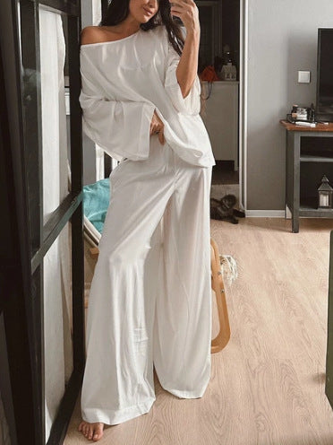 Damen luftiges Off-Shoulder Jumpsuit mit weiten Ärmeln und anpassbarem Bund W&W Mode