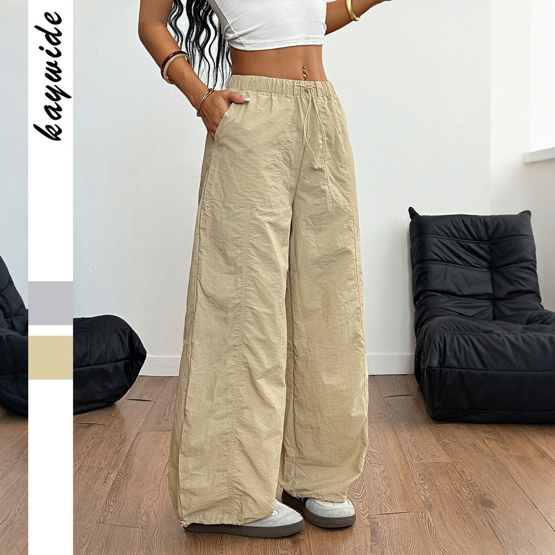 Damen Weite Leinenhose mit elastischem Bund und seitlichen Taschen W&W Mode