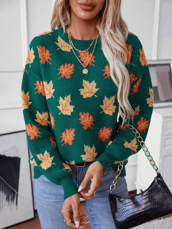 W&W Mode Maple Leaf Jacquard Freizeit Pullover Sweater