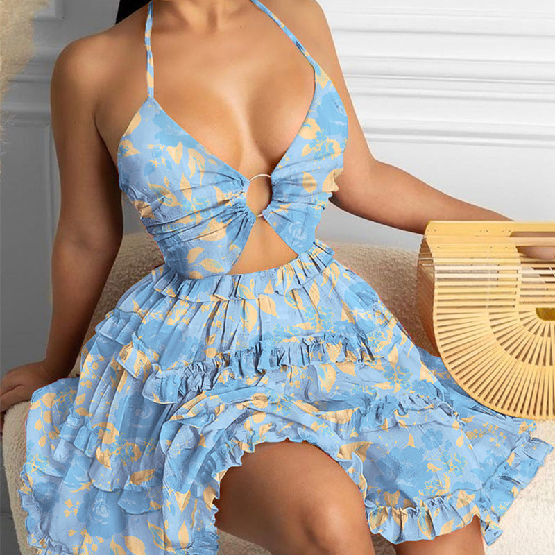 Damen Sommerkleid mit tiefem Ausschnitt und Rüschendetails W&W Mode