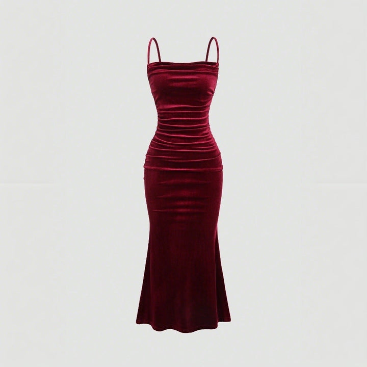 Damen Elegantes Samt-Maxi-Kleid mit figurbetontem Schnitt und raffinierten Raffungseffekten W&W Mode