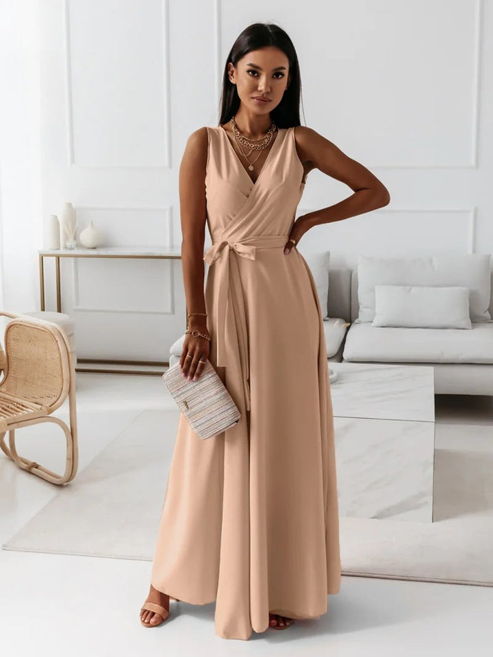 W&W Mode | Elegantes V-Ausschnitt Ärmelloses Maxi-Kleid für Damen