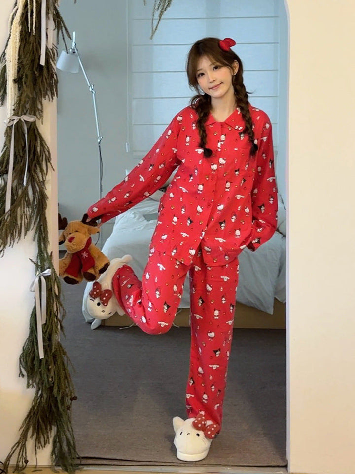 W&W Mode | Elegante rote Weihnachts-Pyjama - Damen