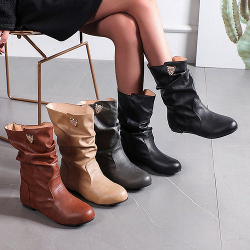 Damen modische Stiefel mit lässigem Falten-Design und elegantem Absatz W&W Mode