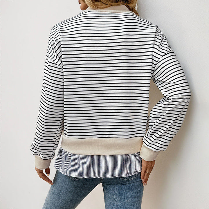 Damen gestreifter Sweatshirt mit Layering-Effekt und Rundhalsausschnitt W&W Mode