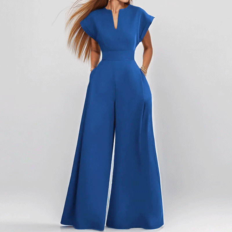 Damen Jumpsuit mit weitem Bein und elegantem Kragen W&W Mode