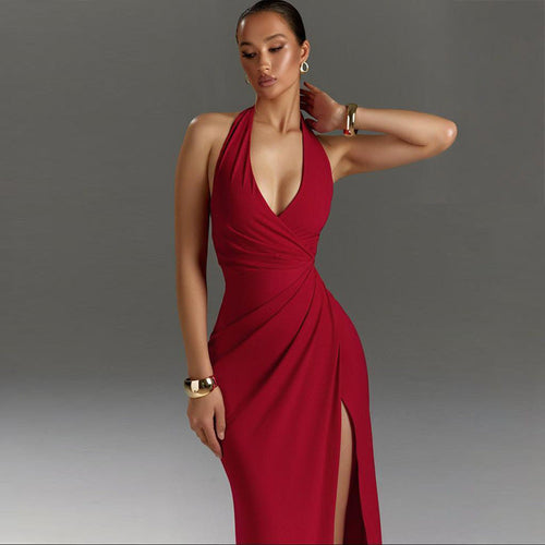 Damen Abendkleid mit verführerischem V-Ausschnitt und eleganter Drapierung W&W Mode
