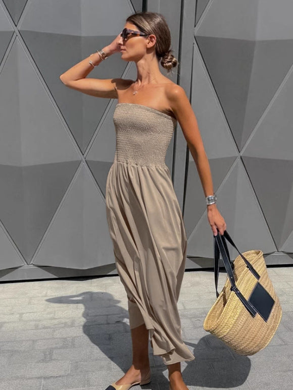 Damen Lange Boho-Strandkleid mit trägerlosem Design und raffiniertem Schnitt W&W Mode