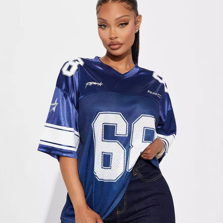 Sportliches Jersey-T-Shirt mit V-Ausschnitt und kurzen Ärmeln