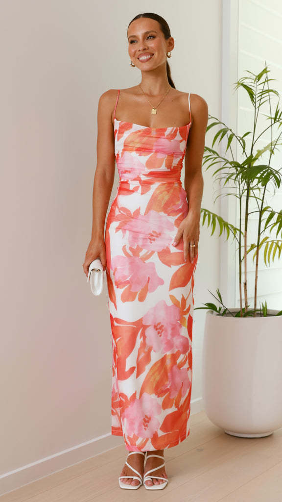 W&W Mode | Bodycon Maxi Kleid Ärmellos Spaghettiträger Bedruckt Leicht Elegant Passform