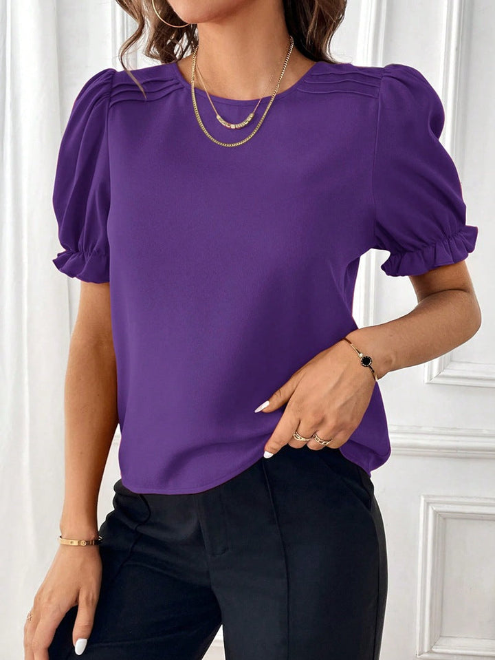 W&W Mode Pure-Color-Rundhals-Shirt-Top mit Temperament