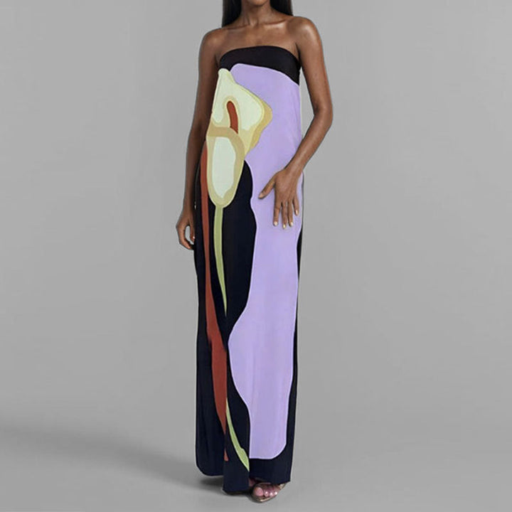Damen Abendkleid mit elegantem drapiertem Oberteil und künstlerischem Print W&W Mode