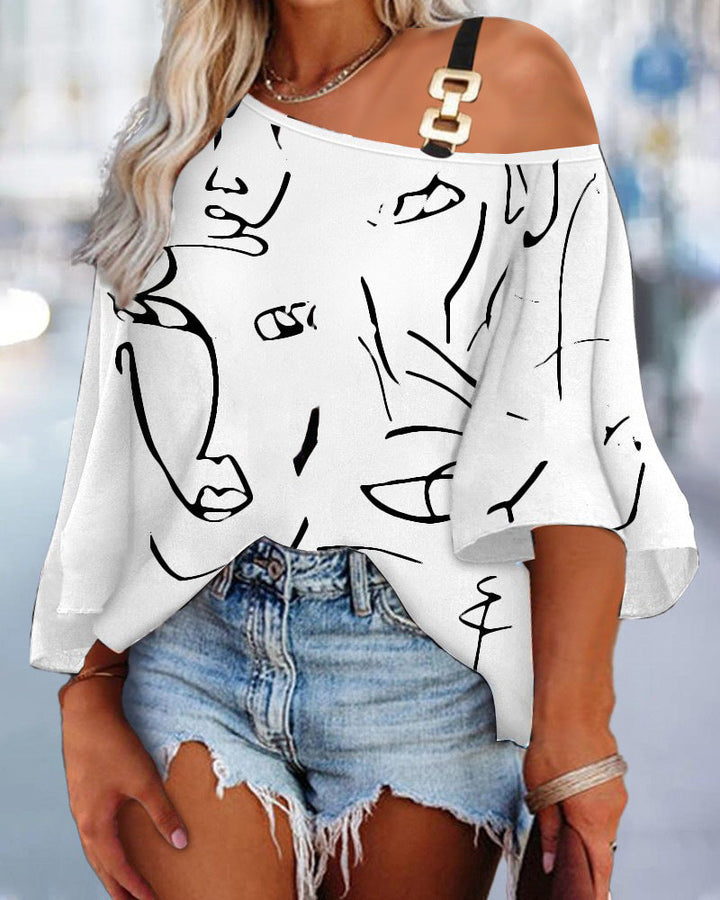 Damen asymmetrisches Oberteil mit modernem Mustermix und trendigem Schulterdesign W&W Mode