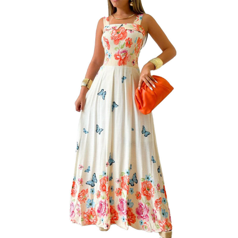 Damen Maxikleid mit floralem Design und verstellbaren Trägern W&W Mode