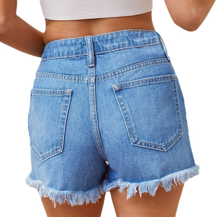 Damen Jeansshorts mit Destroyed-Effekten und fransendem Saum W&W Mode