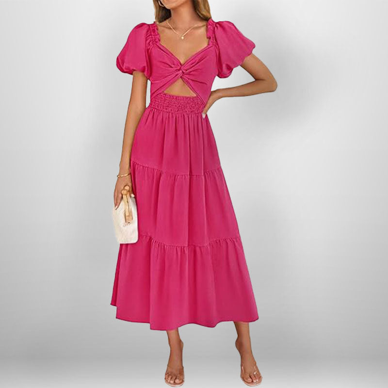 Damen Midi-Kleid mit floralem Twist und elastischem Taillengummi W&W Mode