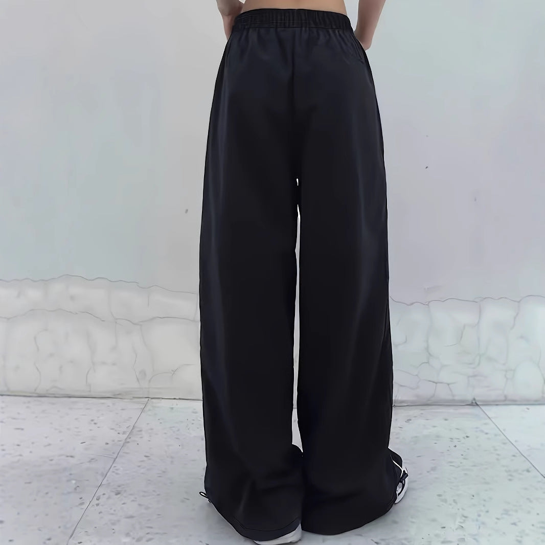 Damen Sportliche Weite Hose mit seitlichen Streifen und elastischem Bund W&W Mode